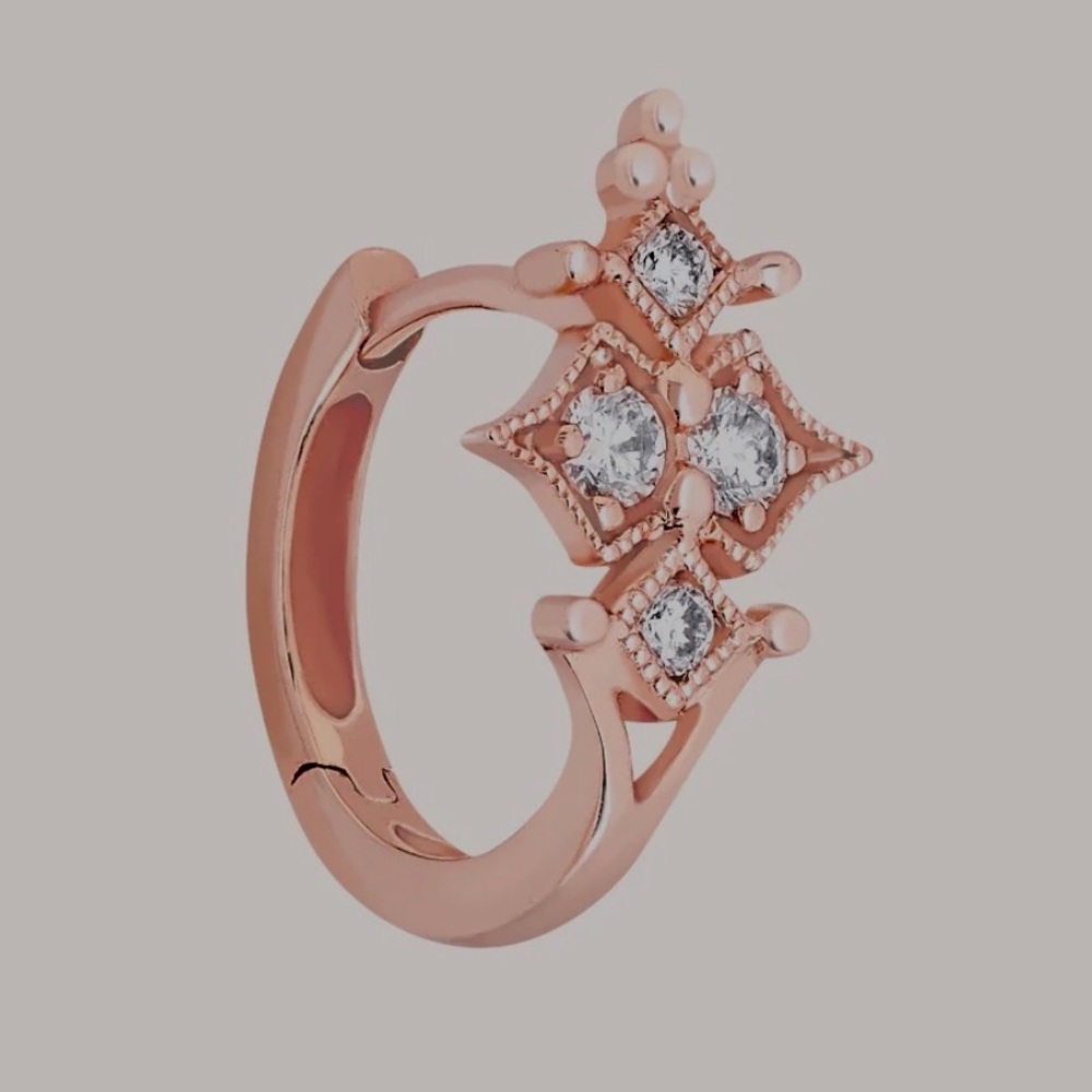 Diamond Huggie Earrings by Stone Paris 18k Rose Gold Star Cluster NEW
